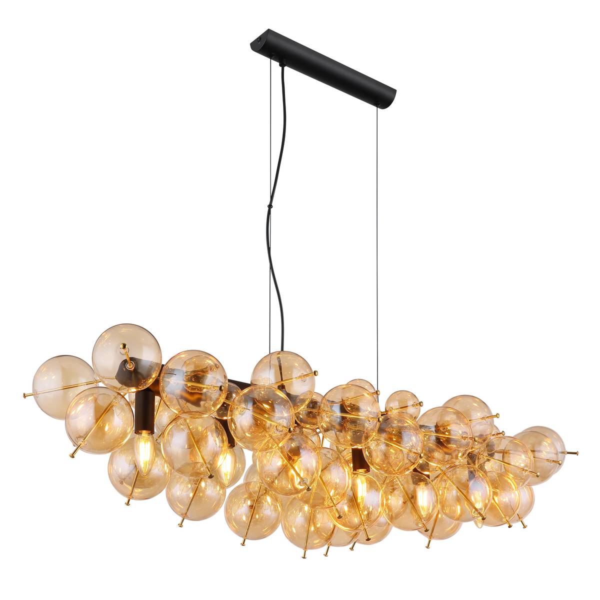 Pendelleuchte, Kugelform, Schwarz, Metall, 120 cm Höhe