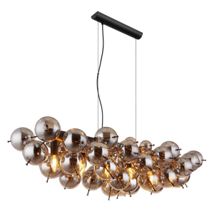 Pendelleuchte, Schwarz, Rauchfarbe, Glas, Metall, 6 Brennstellen, LED geeignet, E14, IP20, Lieferkostenfrei