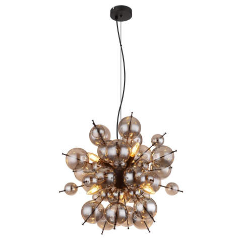 Pendelleuchte, Metall, Glaskugeln, Schwarz, Rauchfarbe, 55 cm Ø
