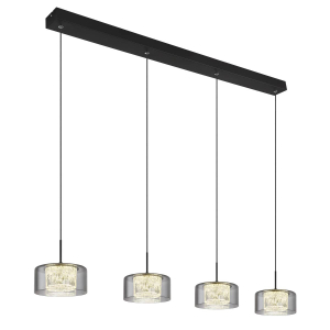 LED Pendelleuchte, Schwarz, Rauchfarbe, Klar, Metall, Glas, Acryl, Rechteckig, Rund, Zylindrisch, 2100 Lumen, 4000 Kelvin, IP20, Frei Haus