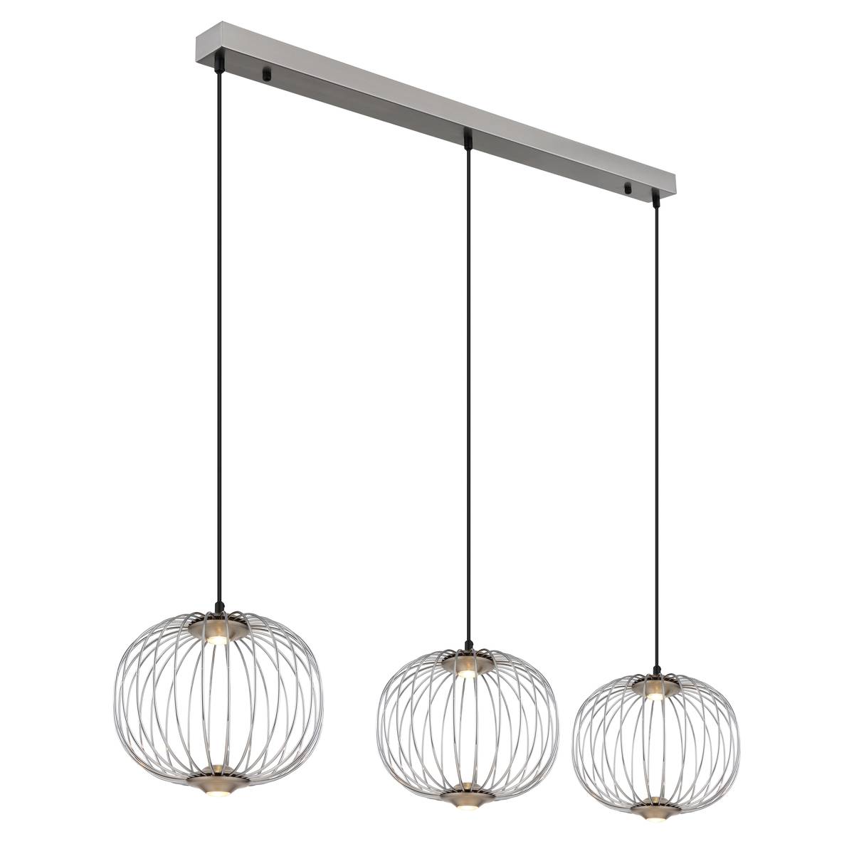 LED Pendelleuchte, 3er Strahler, Kugelform, Nickel, 126 cm x 150 cm