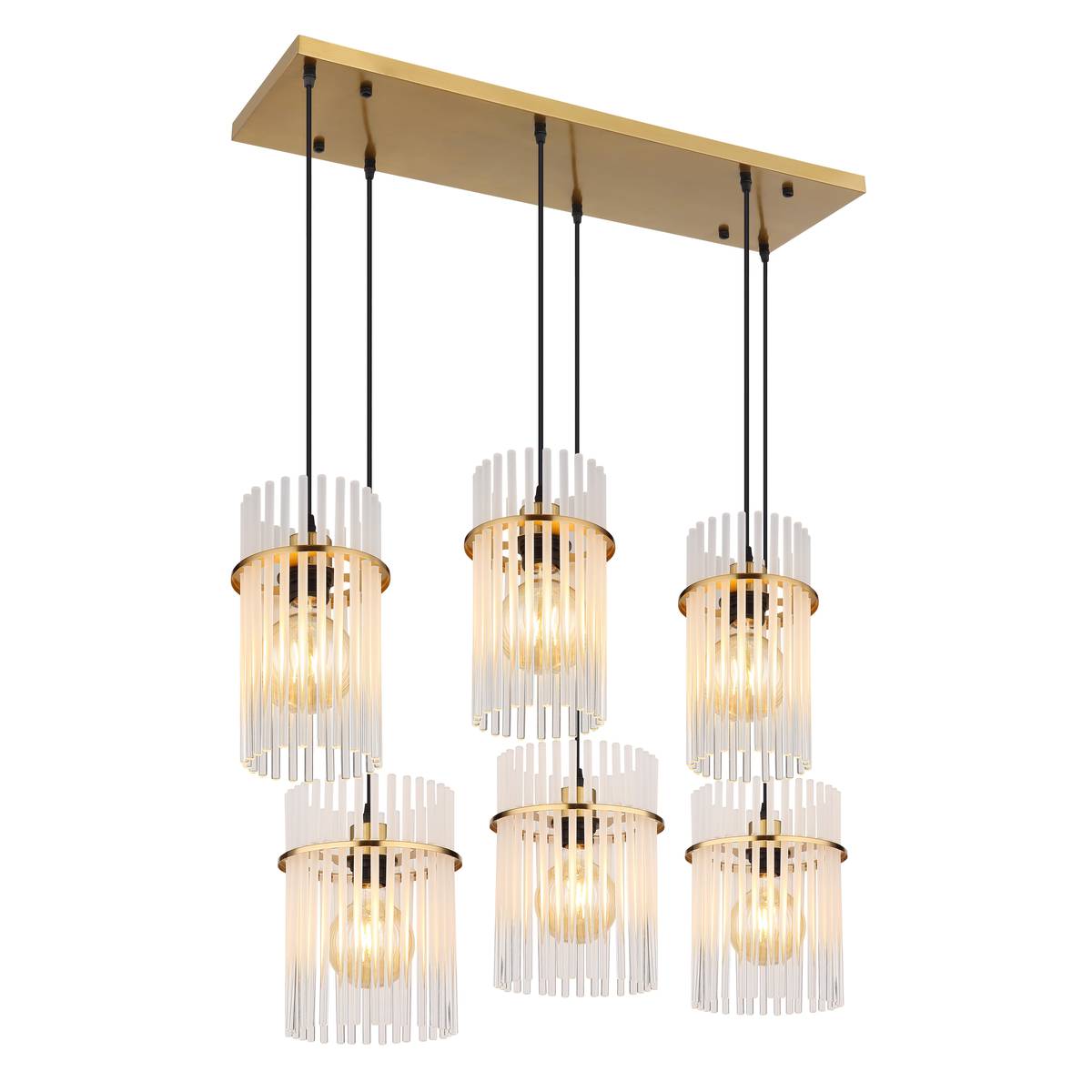 Pendelleuchte, Gold, Metall, 6 Brennstellen, Höhe 125 cm, LED geeignet, E27 Fassung, CE Zertifikat, Schutzart IP20