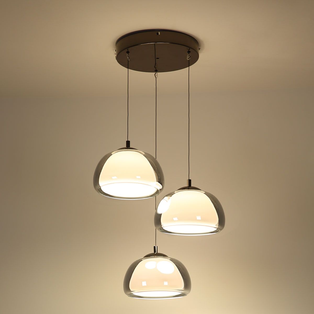 LED Pendelleuchte, Metall, Glas, Schwarz, Rauchfarbe, CCT, Dimmer, Fernbedienung, 50 cm Ø