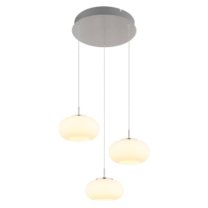 LED Pendelleuchte, Nickel, Glas, Opal, 3 Schirme, 150 cm Höhe