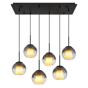 Pendelleuchte, Metall, Glas, Schwarz, 6 Lichtquellen, 90 cm x 38 cm