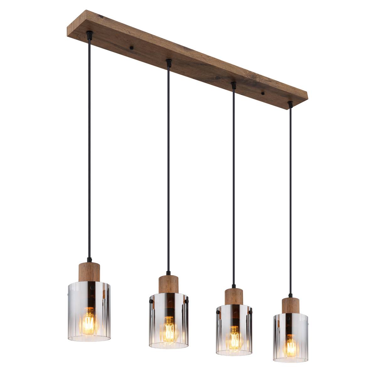 Pendelleuchte, MDF, Braun, Glas, Rauchfarbe, 4 Lichtquellen, 105 cm x 12 cm