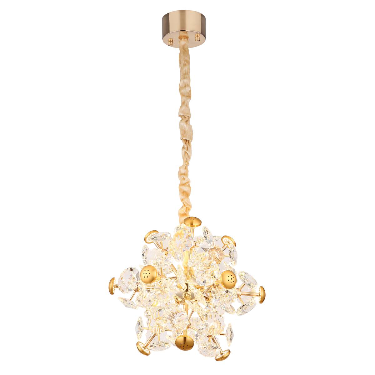 LED Pendelleuchte, Metall, Glaskristalle, Gold, 40 cm Ø