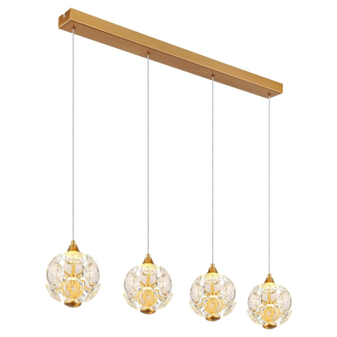 LED Pendelleuchten , Metall, K9 Kristalle, 4 Strahler, Gold, 93 cm x 15 cm