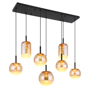 LED Pendelleuchte, Glas, Schwarz, Messing, Amber, Länglich, 136 x 41 cm, 2271 Lumen