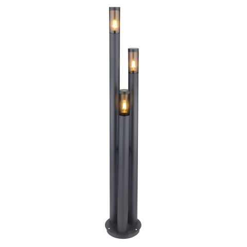 Aussen Stehleuchte, Anthrazit, Rauchfarbe, Edelstahl, Kunststoff, Rund, 3 Brennstellen, E27, IP44, LED geeignet, Versandkostenfrei.