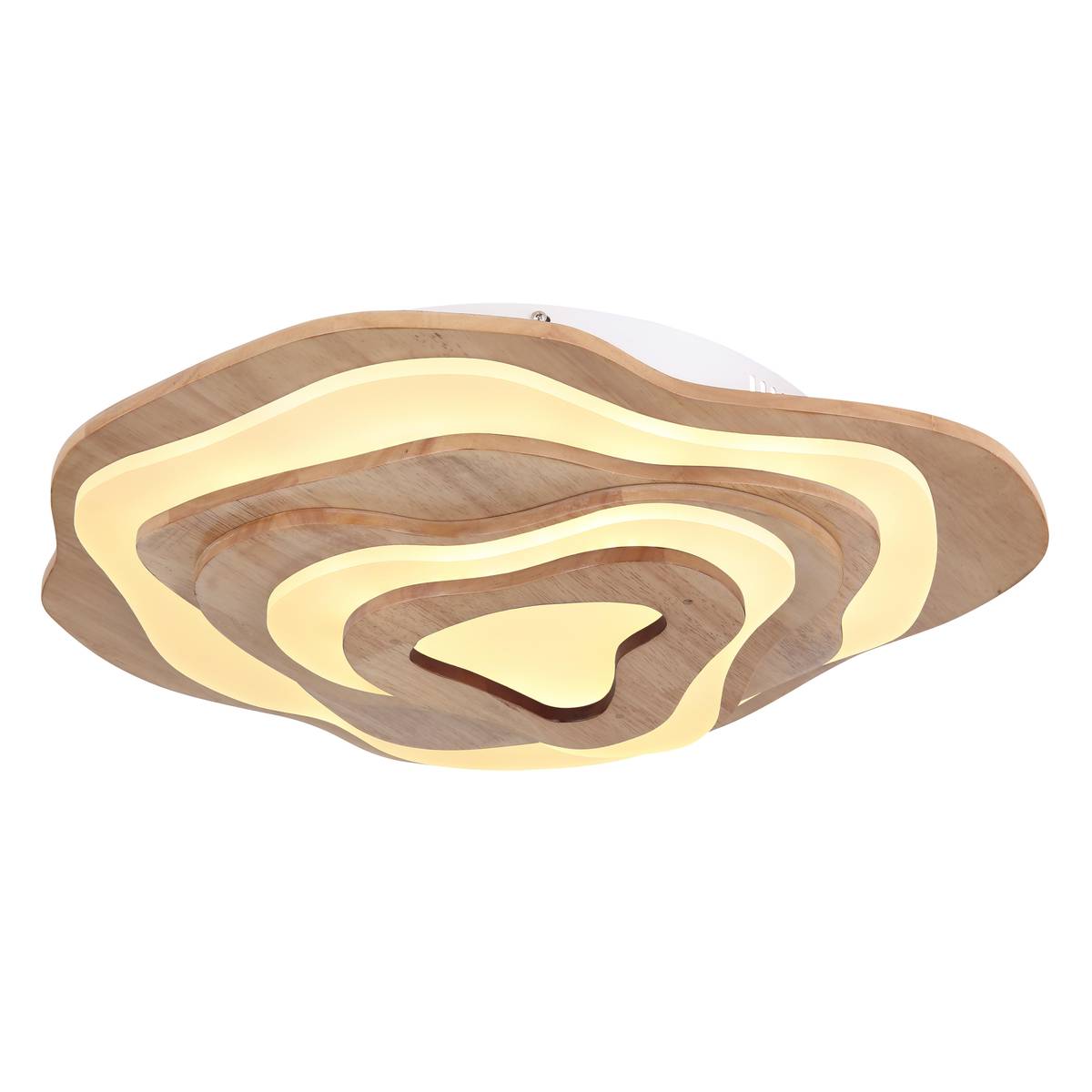 LED Deckenleuchte, Holz, Braun, Weiss, CCT, Dimmer, Fernbedienung, 58 cm x 50 cm