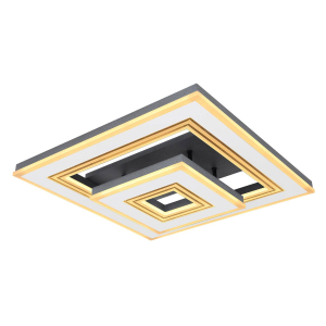 LED Deckenleuchte, Metall, Opal, Schwarz, Weiss, CCT, Dimmer, Fernbedienung, 50 cm x 50 cm