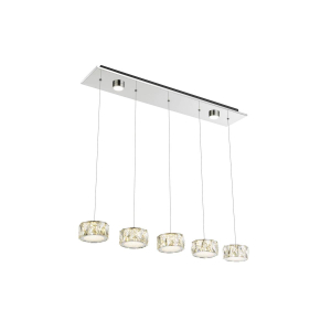 Suspension LED, métal, cristaux de verre, 6 ampoules, 82 cm x 16 cm