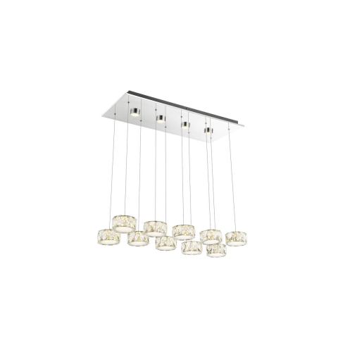 LED Pendelleuchte, Chrom, Klar, Rechteckig, Rund, Länglich, 4000 K, 6500 Lumen, Metall, Acryl, Glaskristalle, Versandkostenfrei