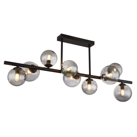 Deckenleuchte, LED, Metall, Glas, Kugelform, Schwarz, Rauchfarbe, 87 cm x 28 cm