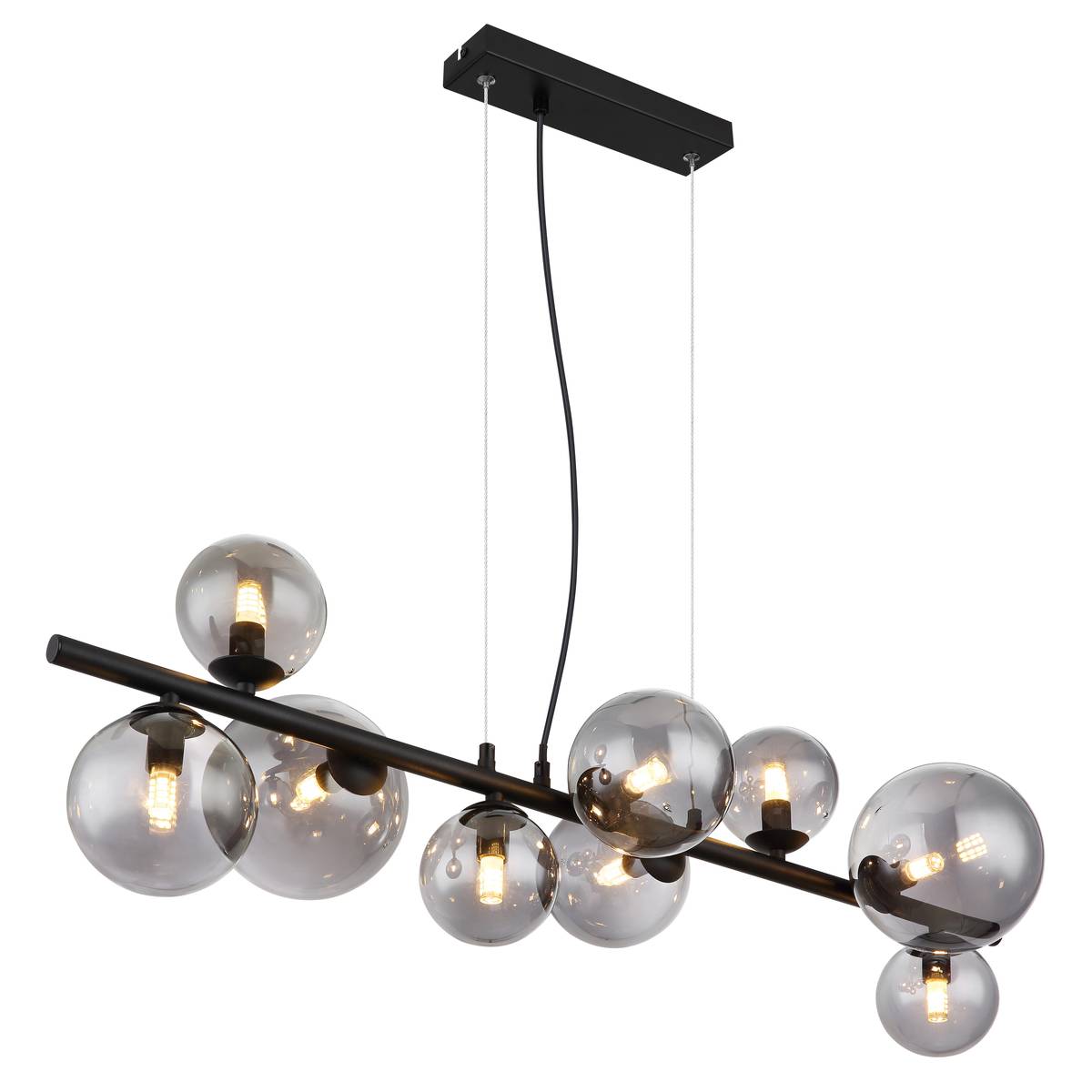 Pendelleuchte, LED, Metall, Glas, Schwarz, Rauchfarbe, 87 cm x 35 cm