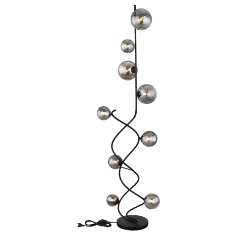 LED Stehleuchte, Metall, Glas, Schwarz, Rauchfarbe, 162 cm Höhe