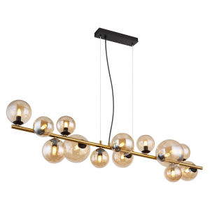 Pendelleuchte, LED, Metall, Glas, Amber, Messing, Schwarz, Kugelform, 120 cm x 35 cm