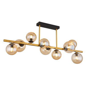 Plafonnier, LED, métal, verre, ambre, laiton, noir, 87 cm x 30 cm