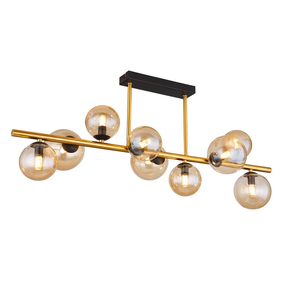 Deckenleuchte, LED, Metall, Glas, Amber, Messing, Schwarz, 87 cm x 30 cm