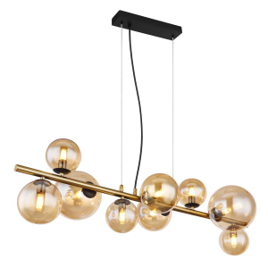 LED Pendelleuchte, Metall, Glas, Schwarz, Amber, Messing, 87 cm x 36 cm