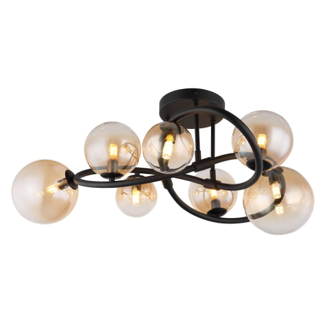 Deckenleuchte, LED, Metall, Glas, Amber, Schwarz, 62 cm Ø