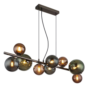LED Pendelleuchte, Grau, Glaskugeln, 9-flammig, 86 cm x 36 cm