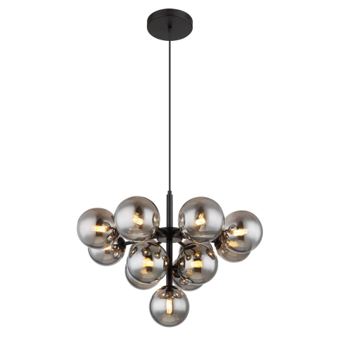 Pendelleuchte, Kugelförmig, Schwarz, Metall, 13 Strahler, 56 cm Ø, Höhe 120 cm