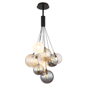 Pendelleuchte, 9 Brennstellen, Glas, Kugelform, Schwarz, Metall, LED geeignet, G9, IP20, Versandkostenfrei