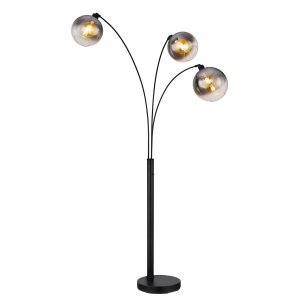 Stehleuchte, Metall, Glas, Schwarz, Rauchfarbe, 200 cm Höhe