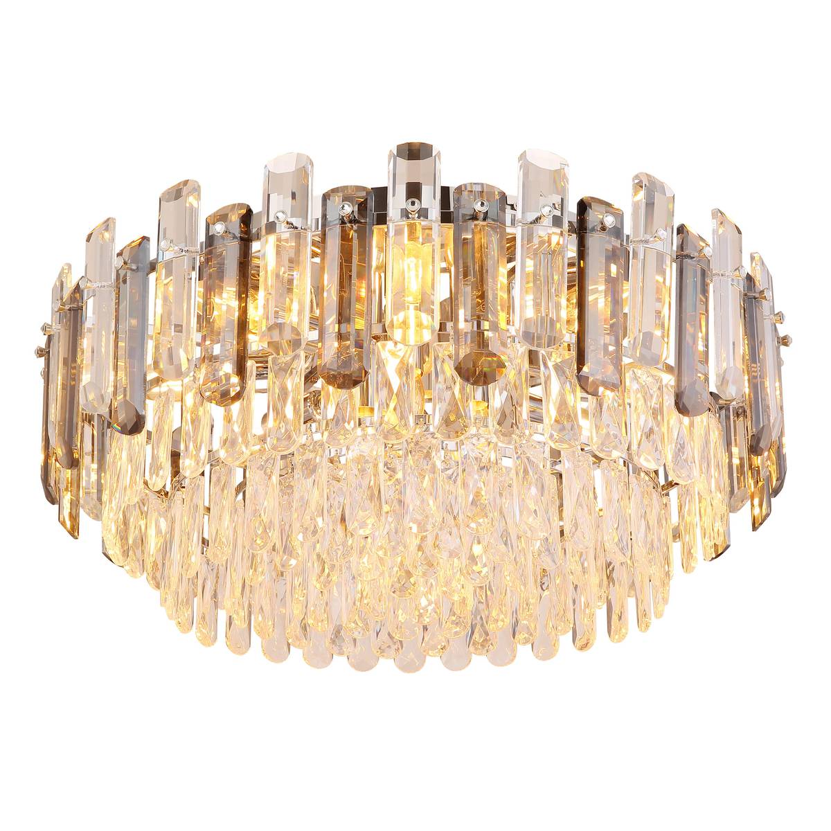 Deckenleuchte, Chrom, Rauchfarbig, Klar, Metall, Glas, Acrylkristalle, 11 Brennstellen, LED geeignet, E14, IP20, Lieferung frei Haus.