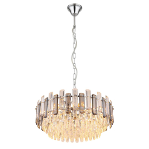 Pendelleuchte, Kronleuchter, Luster, Chrom, Rauchfarbig, Klar, Metall, Glas, Acryl, 12 Lichtquellen, E14, LED geeignet, Esszimmer, Frei Haus.