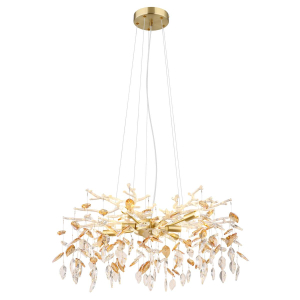 Suspension, lustre, lustre à pendants, métal, cristaux de verre, doré, 61 cm de diamètre