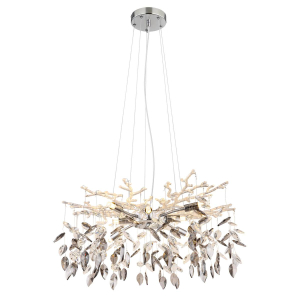 Suspension, lustre, lustres, métal, cristaux de verre, chrome, couleur fumée, 61 cm de diamètre