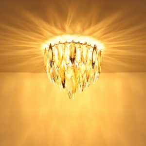 Deckenleuchte, Metall, K9 Kristalle, Gold, 40 cm Ø