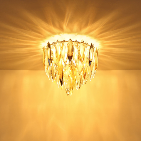Deckenleuchte, Metall, K9 Kristalle, Gold, 40 cm Ø