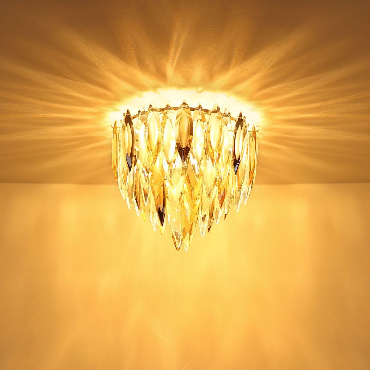 Deckenleuchte, Metall, K9 Kristalle, Gold, 40 cm Ø