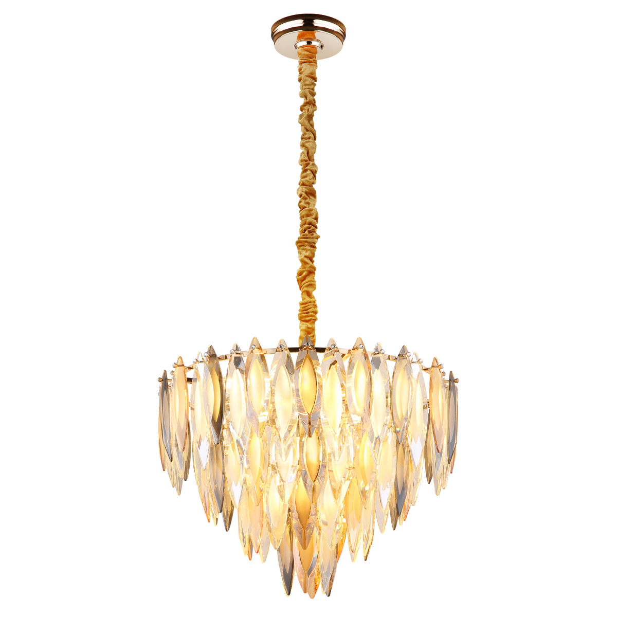 Pendelleuchte, Kronleuchter, Luster, K9 Kristalle, Gold, Champagner, Rauchfarbe, Metall, 12 Flammen, LED geeignet, E14, IP20