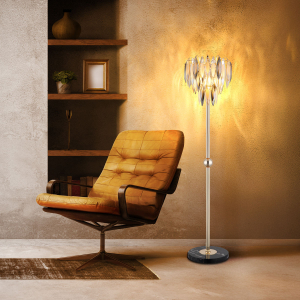 Exklusive Stehleuchte, Metall, Kristall, Gold, 165 cm Höhe