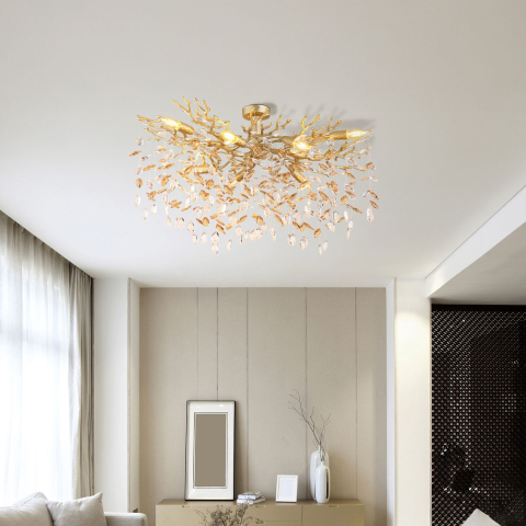 Deckenleuchte, Metall, Glaskristalle, Gold, 85 cm x 50 cm