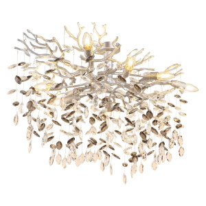 Deckenleuchte Metall, Glaskristalle, Rauchfarbe, Silber, Flexarme, 85 cm x 50 cm