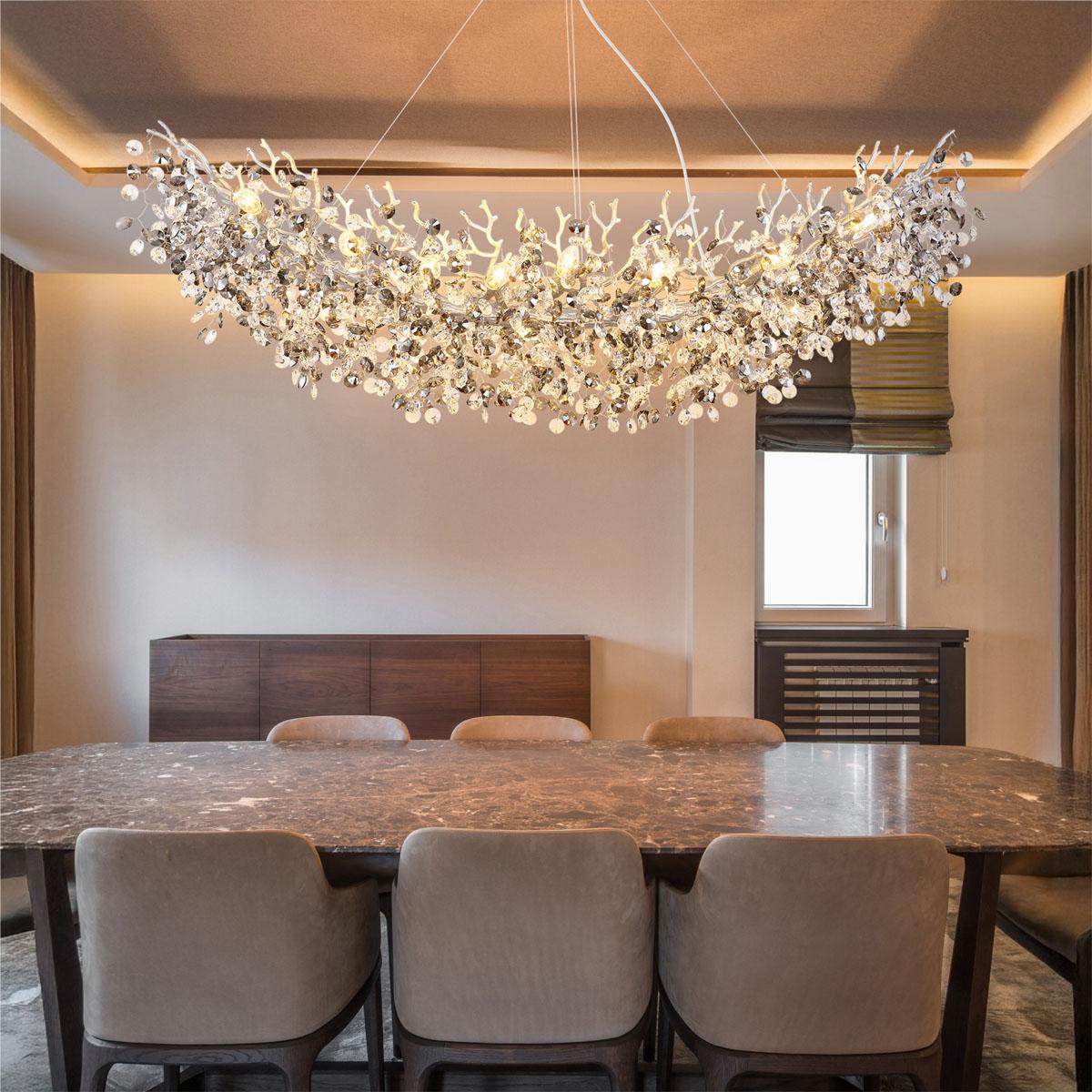 Pendelleuchte, Kronleuchter, Metall, Glaskristalle, 150 cm x 45 cm