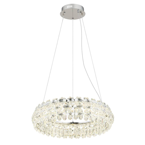 LED Pendelleuchte, Metall, K9 Kristalle, Blüten, Chrom, 60 cm Ø