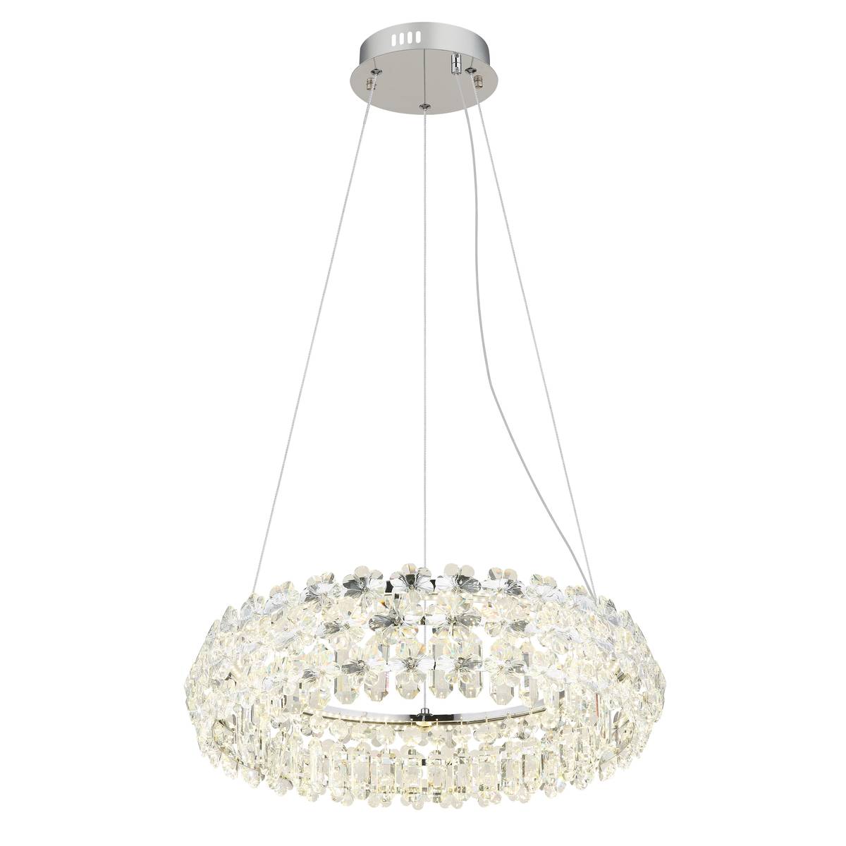 LED Pendelleuchte, Metall, K9 Kristalle, Blüten, Chrom, 60 cm Ø