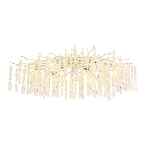 Deckenleuchte, Silber, Klar, Metall, Glaskristalle, 10 Brennstellen, LED geeignet, E14, CE Zertifikat, 100 cm Länge, Frei Haus