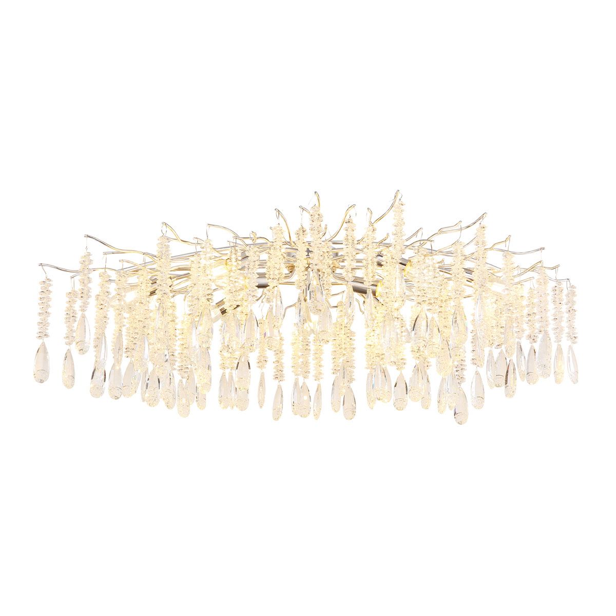 Deckenleuchte, Silber, Klar, Metall, Glaskristalle, 10 Brennstellen, LED geeignet, E14, CE Zertifikat, 100 cm Länge, Frei Haus