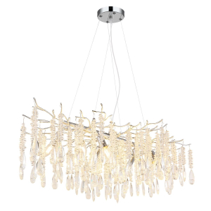 Pendelleuchte, Kronleuchter, Silber, Klar, Metall, Glaskristalle, 10 Brennstellen, LED geeignet, E14, IP20, CE Zertifikat, Lieferkostenfrei