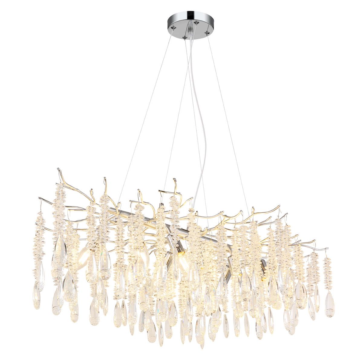 Pendelleuchte, Kronleuchter, Silber, Klar, Metall, Glaskristalle, 10 Brennstellen, LED geeignet, E14, IP20, CE Zertifikat, Lieferkostenfrei