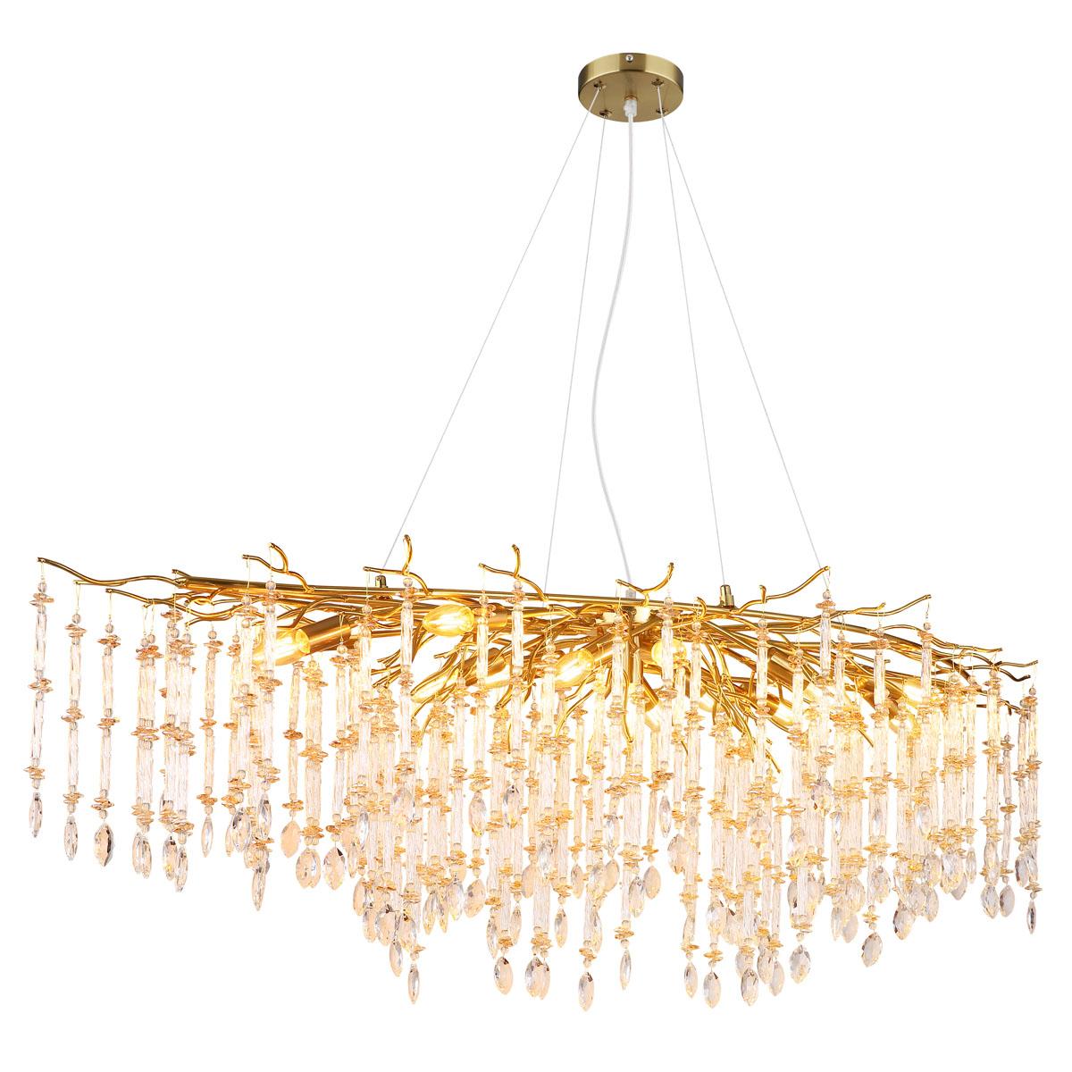 Pendelleuchte, Kronleuchter, Metall, Glaskristalle, Gold, 150 cm x 60 cm