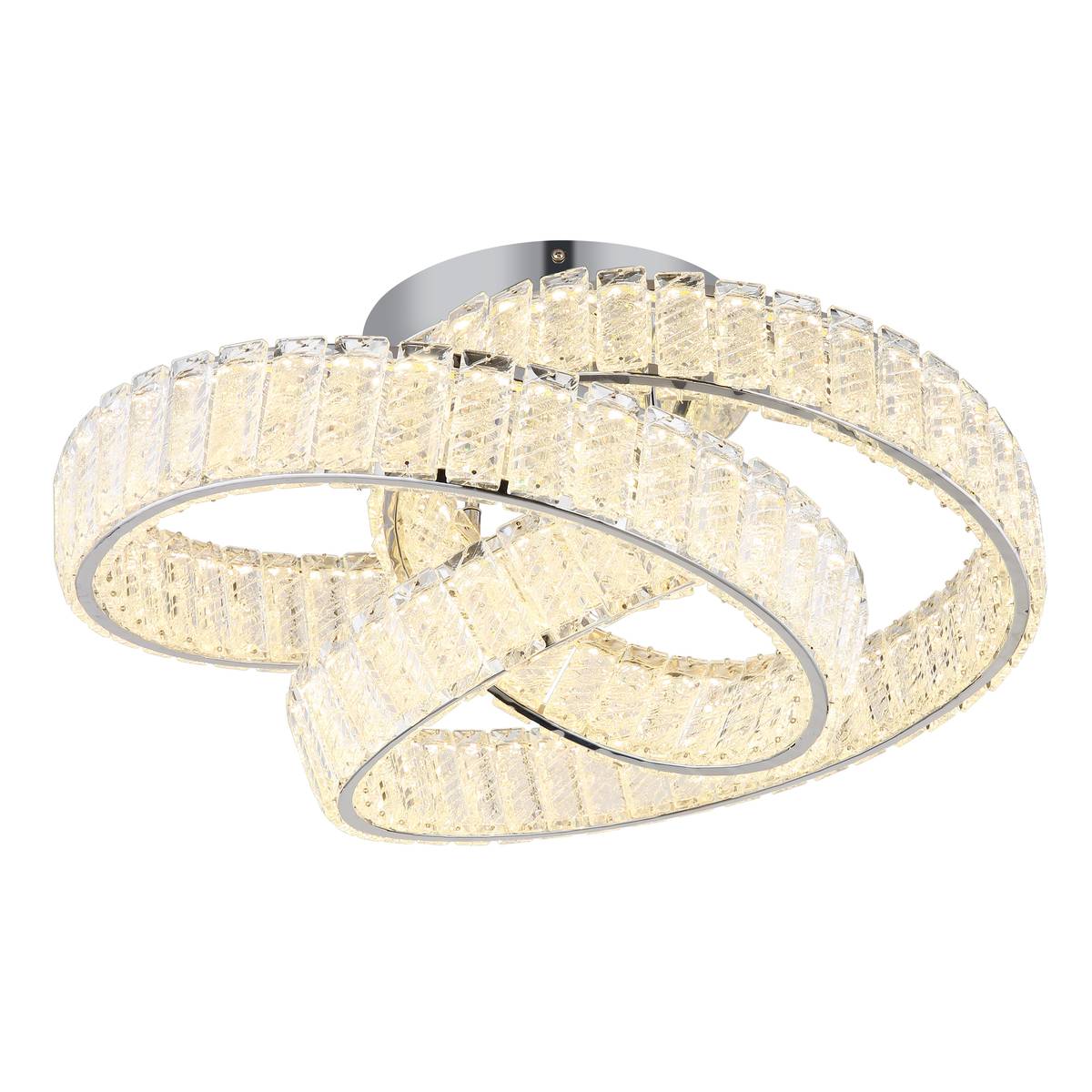 Plafonnier, métal, cristaux K5, CCT, variateur, télécommande, 60 cm de diamètre